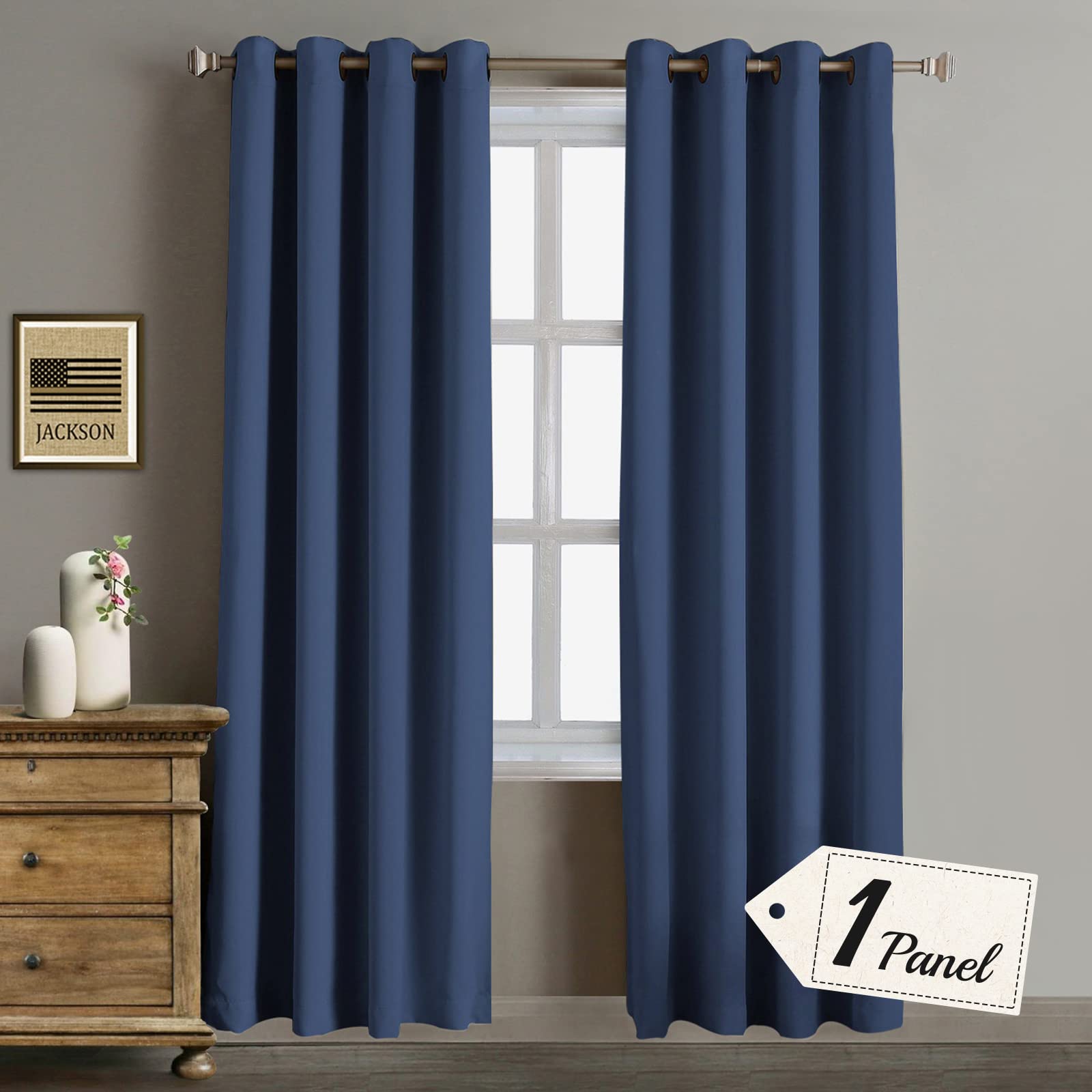 Rose Home Fashion Rhf Blackout Thermal Insulated Curtain - Antique Bronze Grommet Top For Bedroom 52W By 84L Inches- Navy