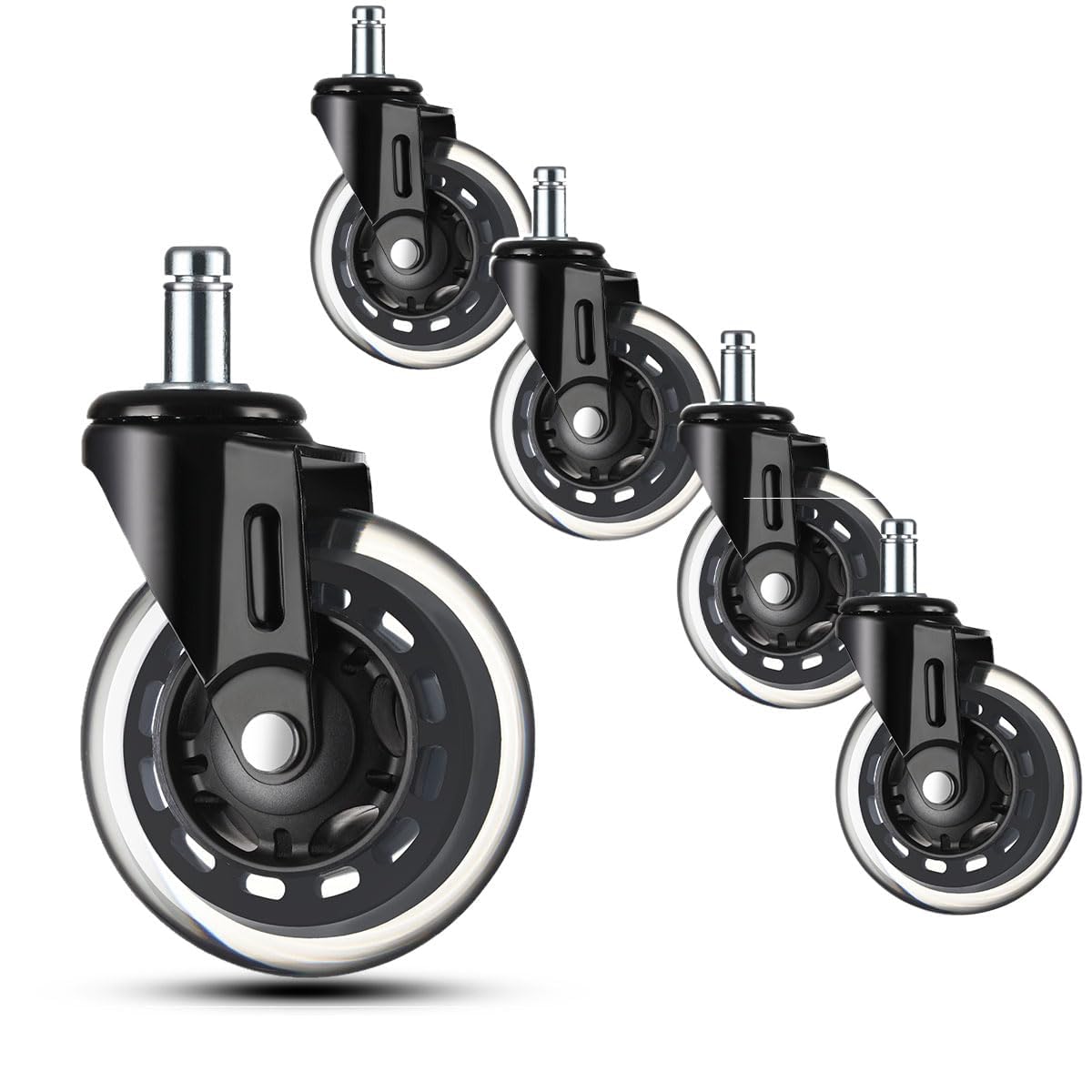 Cartshopper Office Chair Wheels (Set Of 5)  3 Smooth Rolling Heavy Duty Casters  Safe For All Floors Including Hardwood  Un