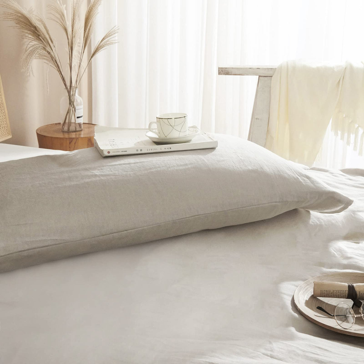 Hyprest 100% French Linen Body Pillow Cover, 20X54 Body Pillow Cover Cooling, Super Soft Breathable Moisture-Absorbing Stone Was