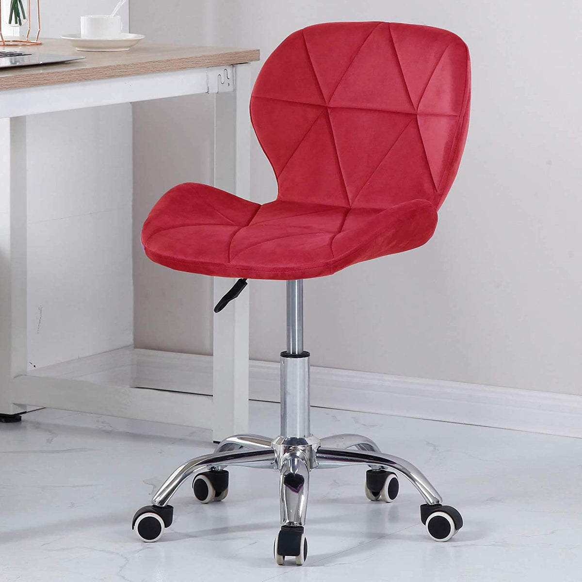 Finch Fox Heightadjustable Velvet Office Study Desk Chair For Salon, Spa, Bar, Medical, Kitchen, Doctor In Red Color