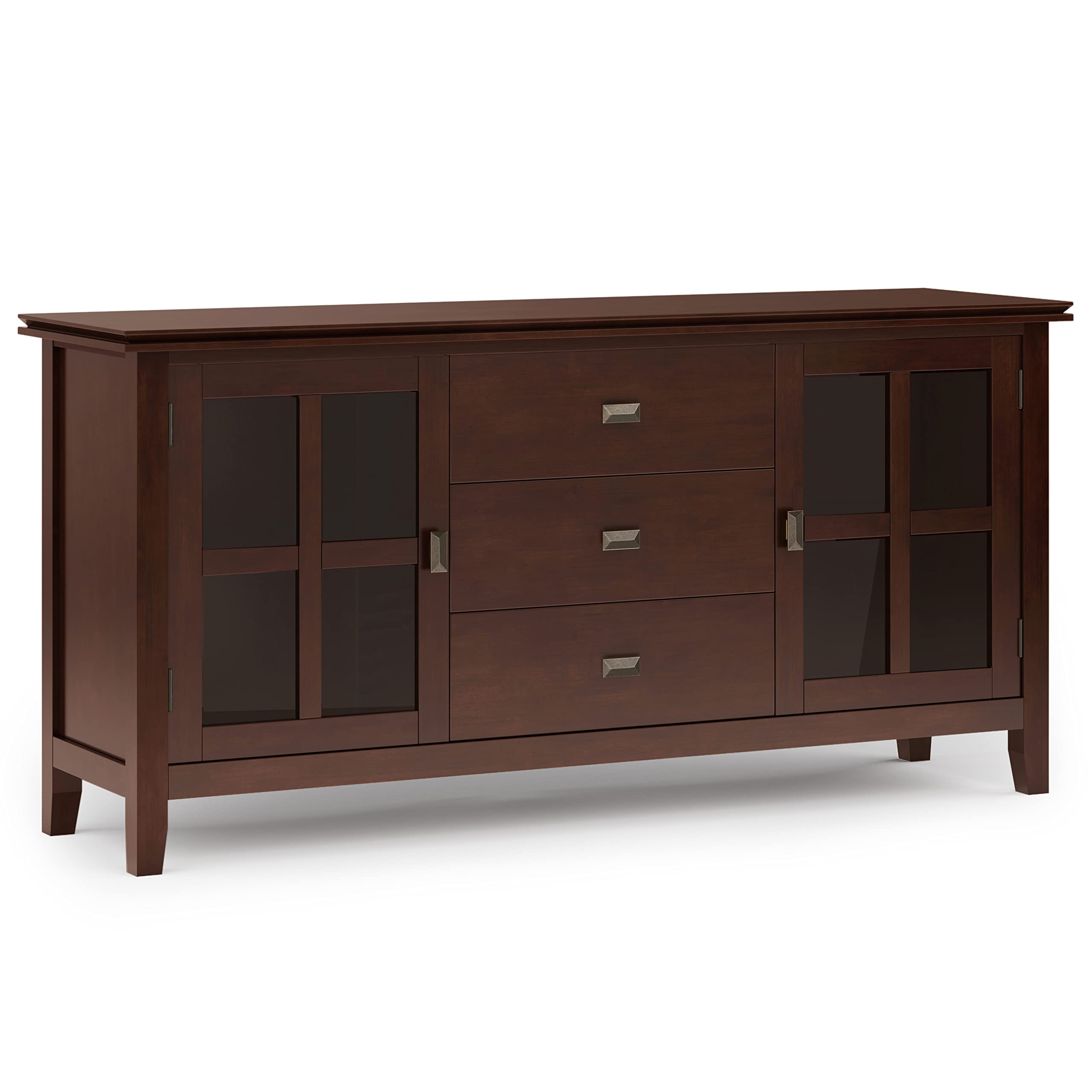 SIMPLIHOME Artisan Buffet - 60 inch Wide Solid Wood 3-Door Sideboard Buffet in Russet Brown, Contemporary Storage Cabinet for Di