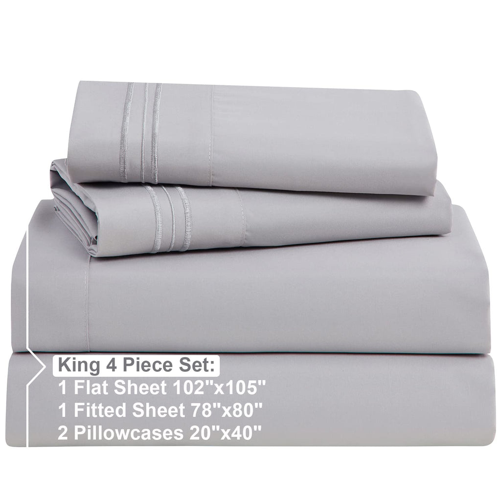 Nestl King Size Sheets Set - 4 Piece King Sheets, Deep Pocket, Hotel Luxury, Extra Soft, Breathable And Cooling, Grey Lavender King Bed Sheets