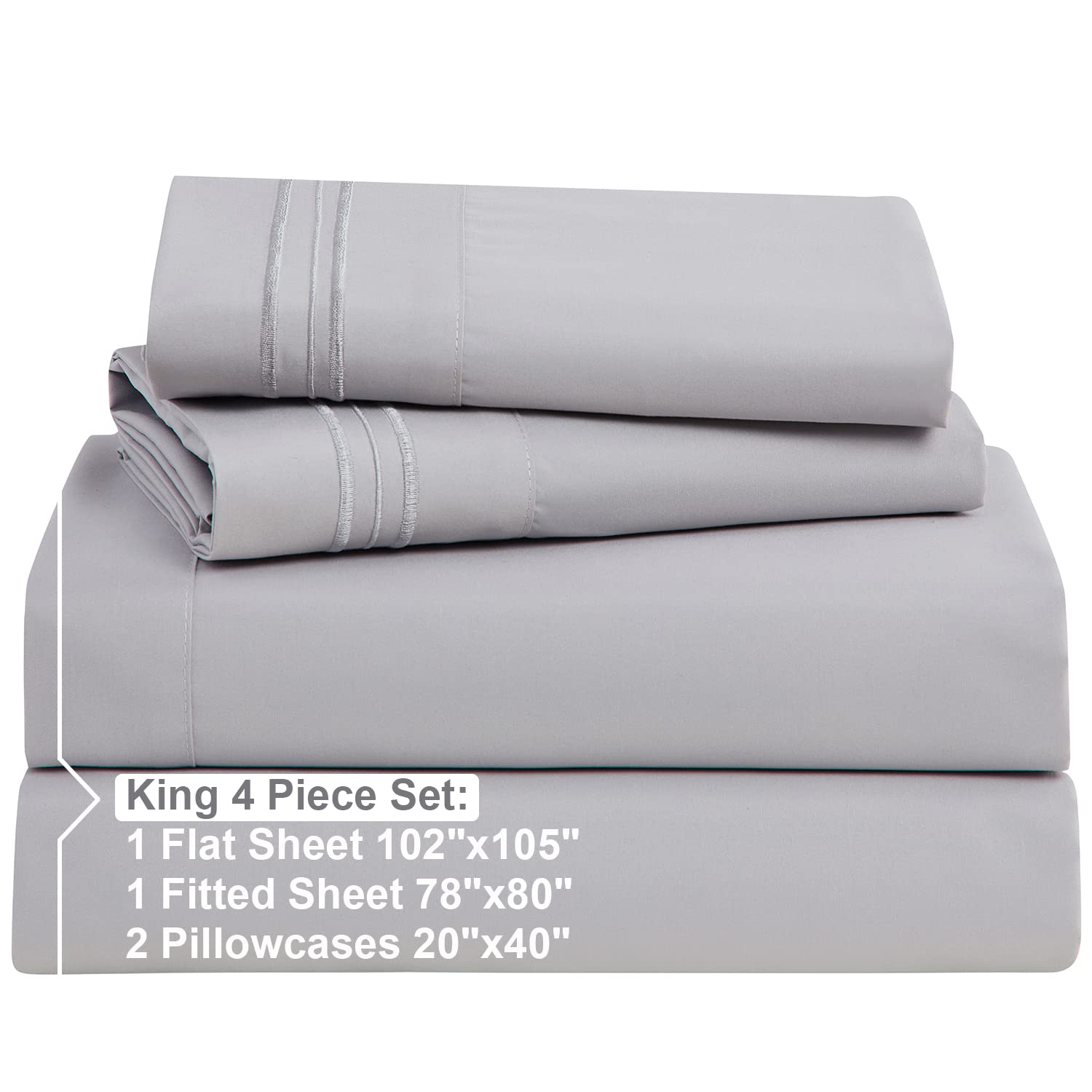 Nestl King Size Sheets Set - 4 Piece King Sheets, Deep Pocket, Hotel Luxury, Extra Soft, Breathable And Cooling, Grey Lavender King Bed Sheets