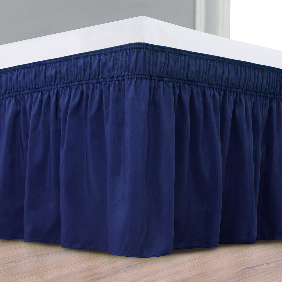 Biscaynebay Wrap Around Bed Skirts For Queen Beds Short Drop Of 12', Navy Adjustable Elastic Dust Ruffles Easy Fit Wrinkle Resi