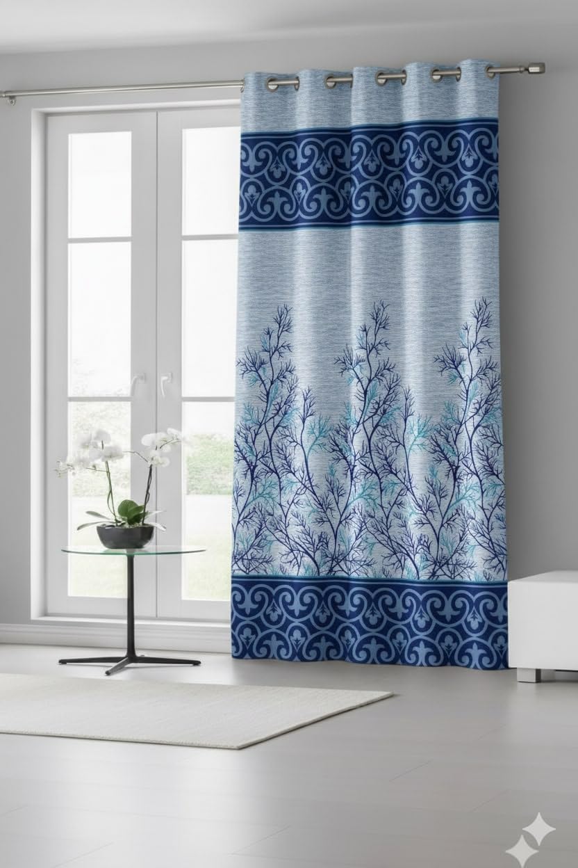 Home Sizzler 1 Piece Elegant Panel Eyelet Polyester Window Curtain  5 Feet, Blue