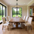 Set of 6 Beige Upholstered Dining Chairs - Farmhouse Kitchen Chairs with High Back, Solid Rubberwood Legs, Padded Foam Seat & Br