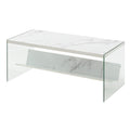 Convenience Concepts SoHo Glass Modern Living Storage Shelf, Contemporary Coffee Table for Family Room, 40, Faux White Marble