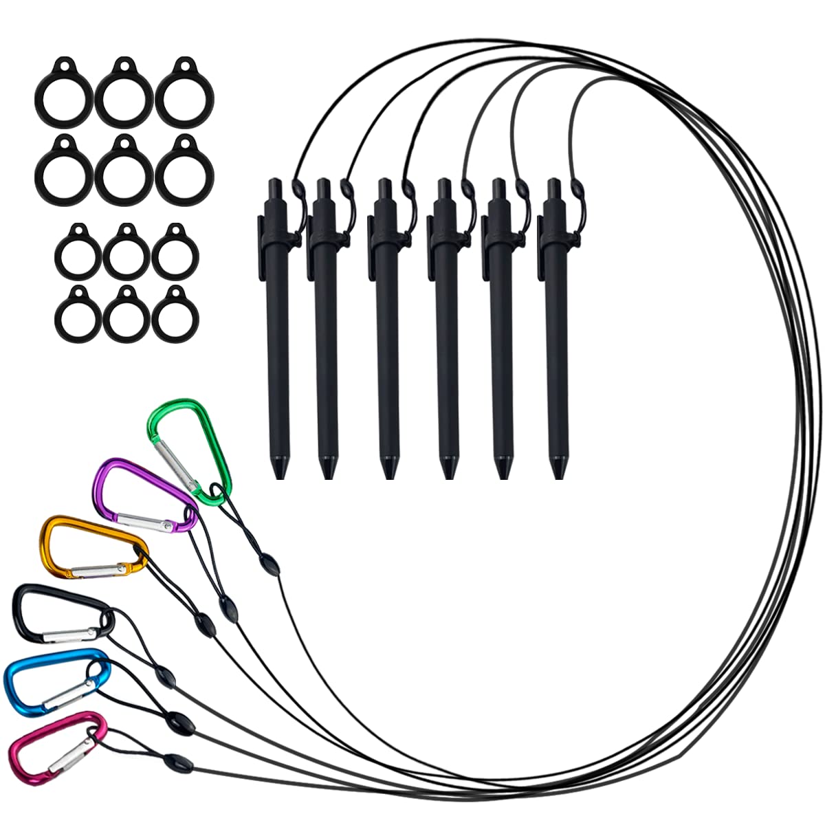 Gsyuwih 6 Sets 24 Inche Pen Silicone Lanyard Holder,Pen Leash With Silicone Circles And Metal Carabiner,Retractable Pen Holder W