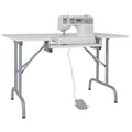Sew Ready Folding Multipurpose Sewing Table - 47.5 W x 28 D Foldable White Hobby and Sewing Machine Table with Adjustable Shelf 