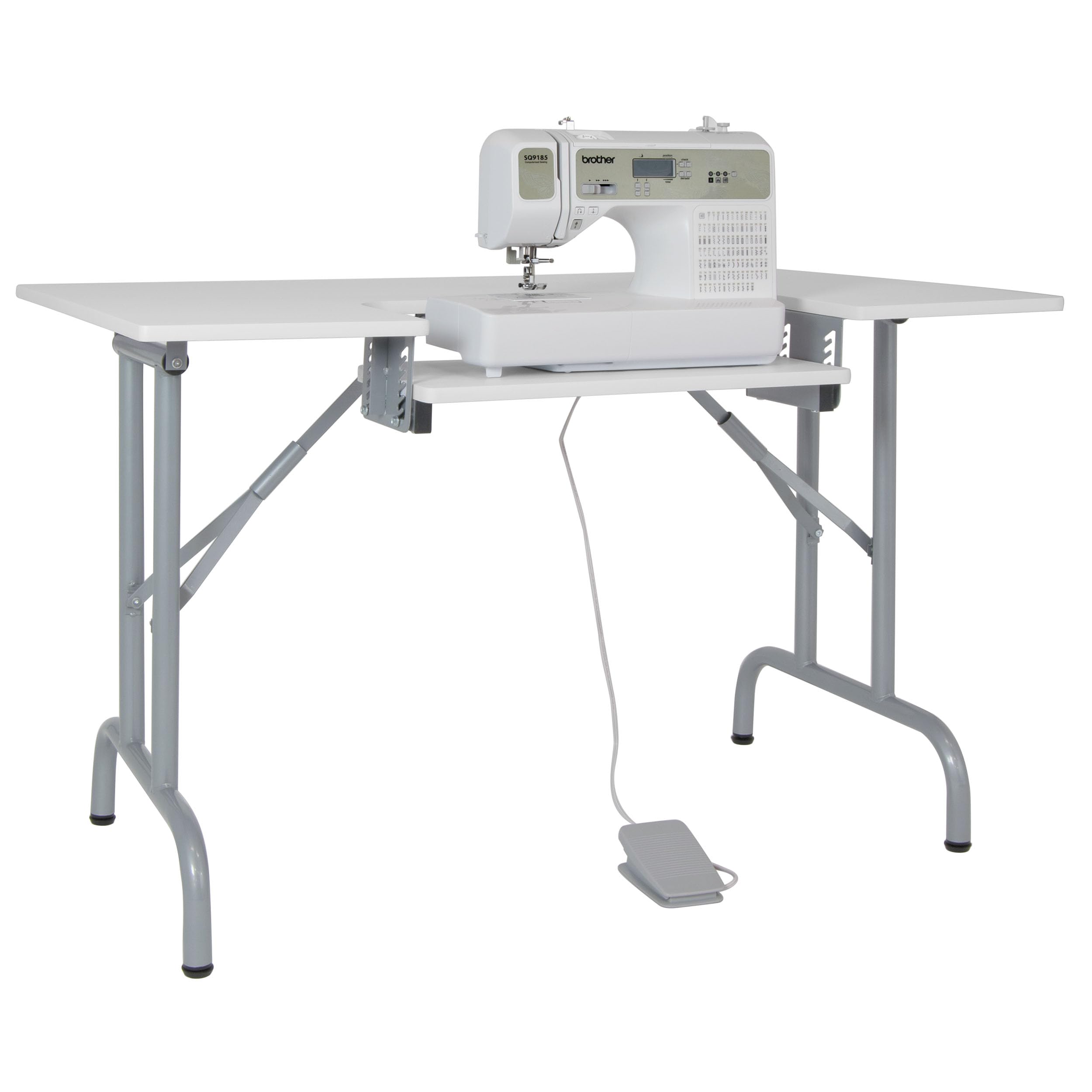 Sew Ready Folding Multipurpose Sewing Table - 47.5 W x 28 D Foldable White Hobby and Sewing Machine Table with Adjustable Shelf 
