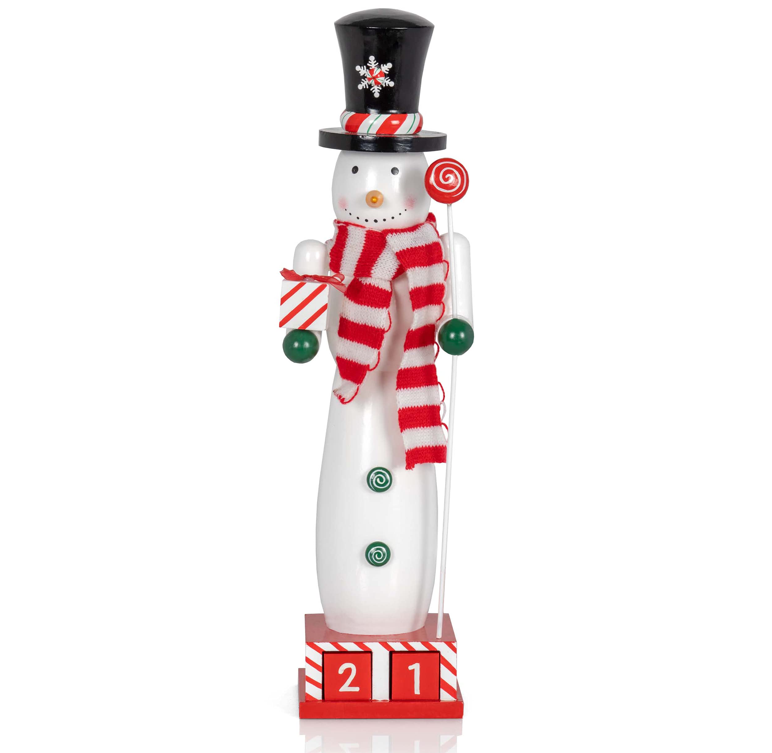 Ornativity Christmas Snowman Countdown Nutcracker - Wooden Snow Man Nutcracker with Advent Calendar Count Down to Christmas Base