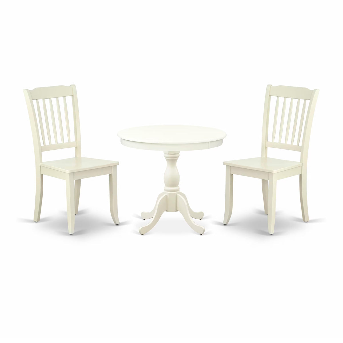 East West Furniture AMDA3-LWH-W 3 Piece Dinette Set for Small Spaces Contains a Round Kitchen Table with Pedestal and 2 Dining Chairs, 36x36 Inch, Linen White