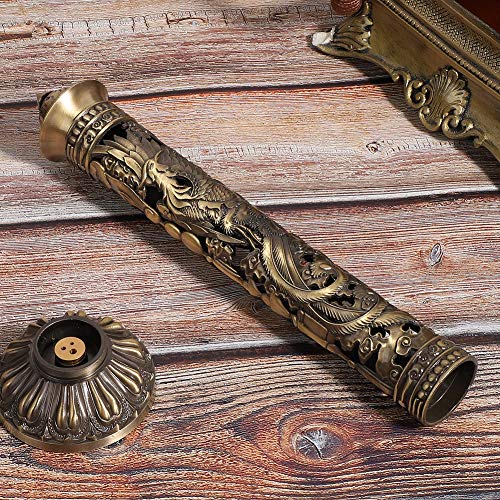 Incense Stick Bronze Tone Dragon Phoenix Pattern Incense Stick Holder Vertical Incense Stand With Catcher For Home Decor Birthda