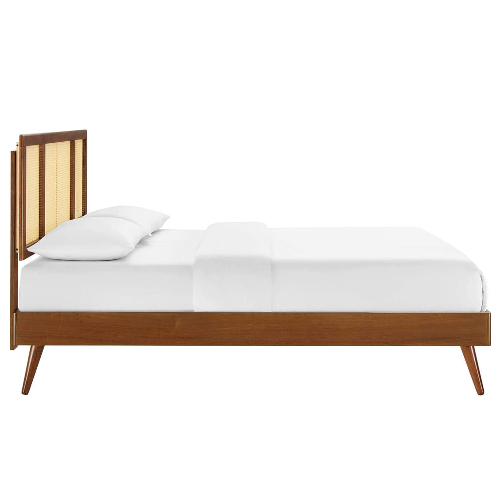 Modway Kelsea Cane And Wood Full Platform Bed With Splayed Legs In Walnut