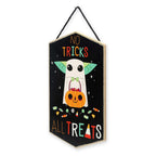 Open Road Brands Disney Star Wars Baby Yoda No Tricks All Treats Halloween Hanging Wood Wall Decor - Cute Baby Yoda Halloween Si