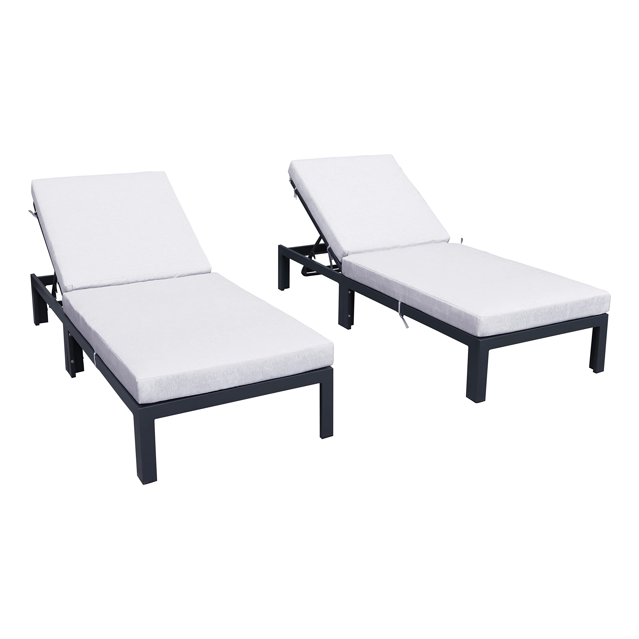 LeisureMod Chelsea Modern Aluminum Outdoor Chaise Lounge Chair with Cushions Set of 2, Light Grey