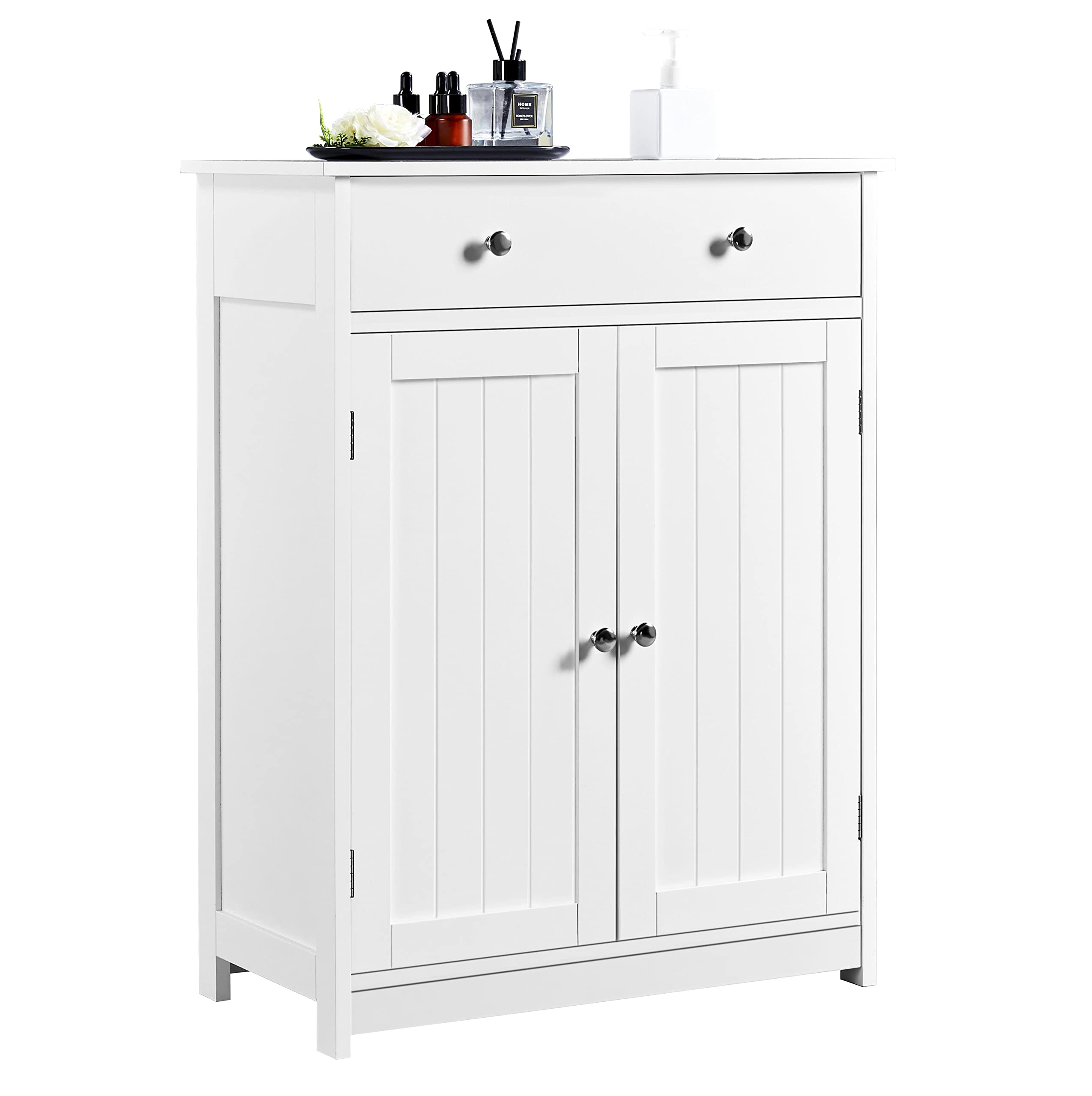 Yaheetech Free Standing Bathroom Cabinet with 1 Drawer 2 Doors and Adjustable Shelf, Wooden Entryway Storage Cabinet, 11.8D x 23