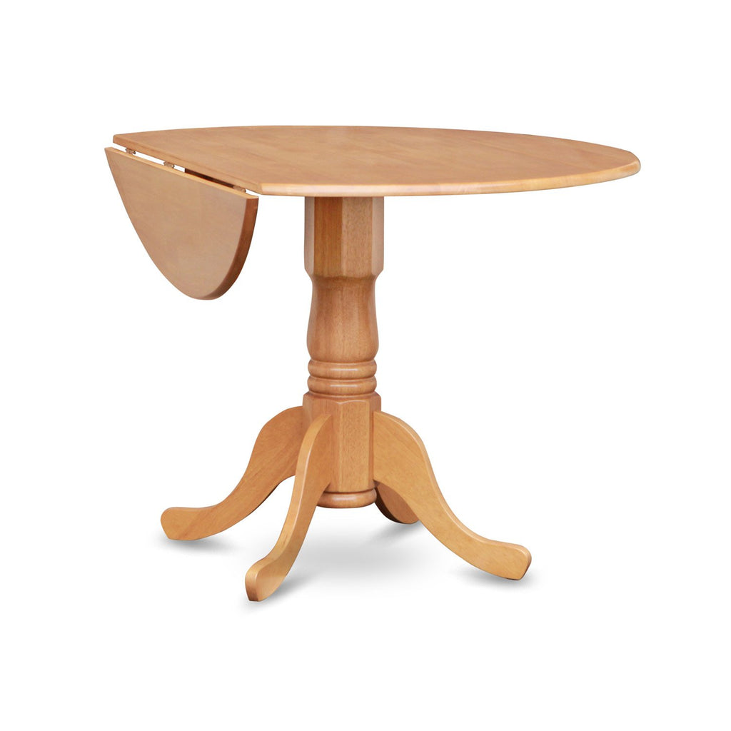 East West Furniture DLVA3-OAK-W Dublin 3 Piece Set for Small Spaces Contains a Round Dining Room Table with Dropleaf and 2 Wooden Seat Chairs, 42x42 Inch