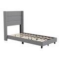 Flash Furniture Hollis Upholstered Platform Bed - Gray Faux Linen Wingback Headboard - Twin - Mattress Foundation with Slatted Supports - No Box Spring Needed