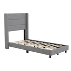Flash Furniture Hollis Upholstered Platform Bed - Gray Faux Linen Wingback Headboard - Twin - Mattress Foundation with Slatted Supports - No Box Spring Needed