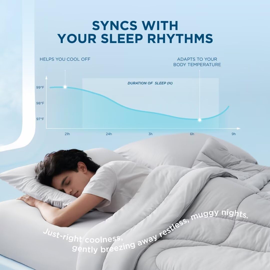 Bedsure Breescape Cooling Comforter King Size, Double-Sided Cool Tech Comforter, Soft Cooling Comforter For Hot Sleepers,Q-Max>0