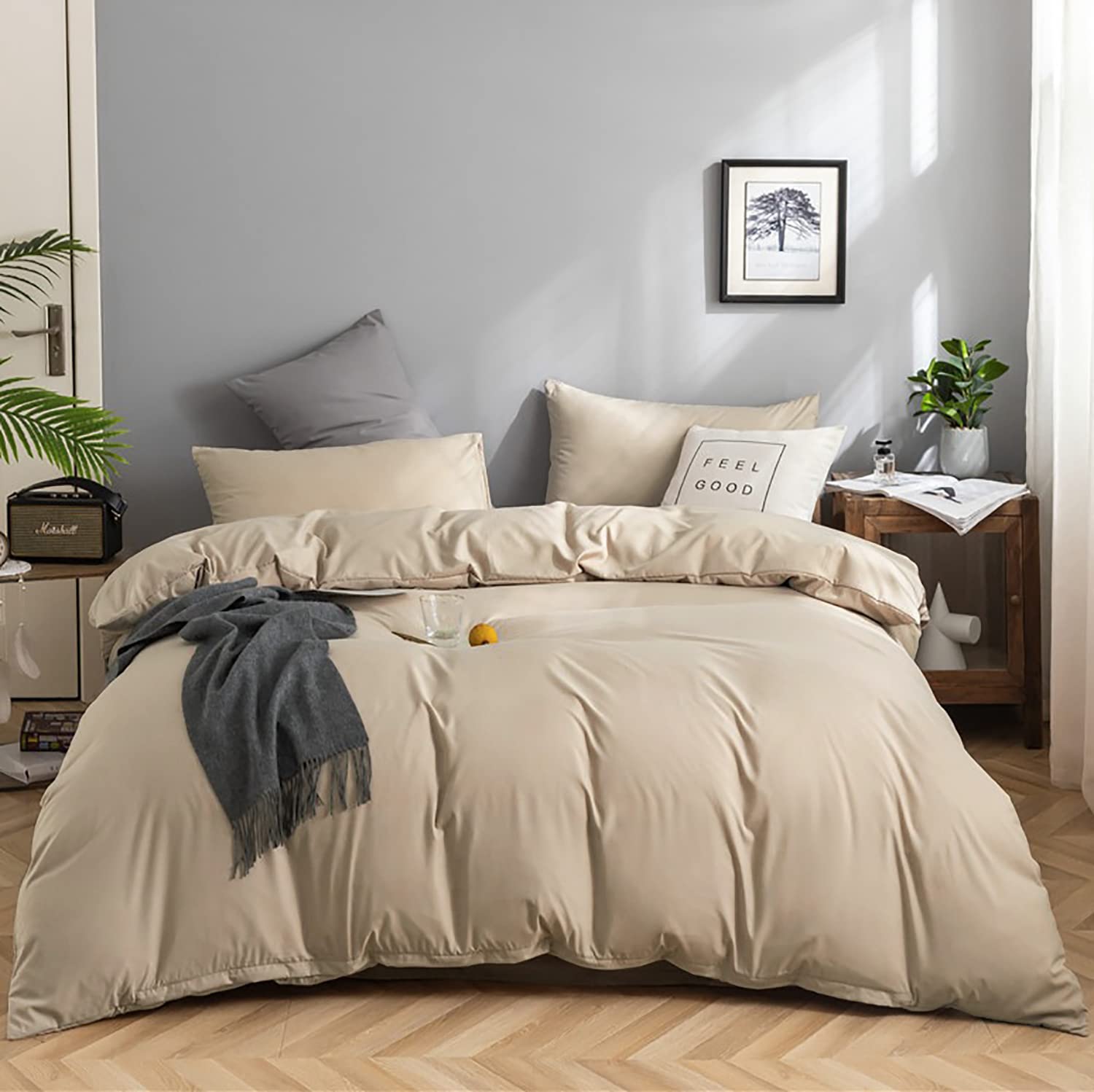 Karever Champagne Comforter Set Cal King Solid Champagne Bedding Set Lightweight Women Soft Champagne Blanket 3 Pcs Durable Ligh