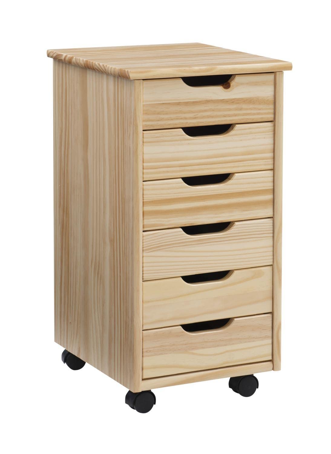 Cary Six Drawer Rolling Storage Cart, Natural