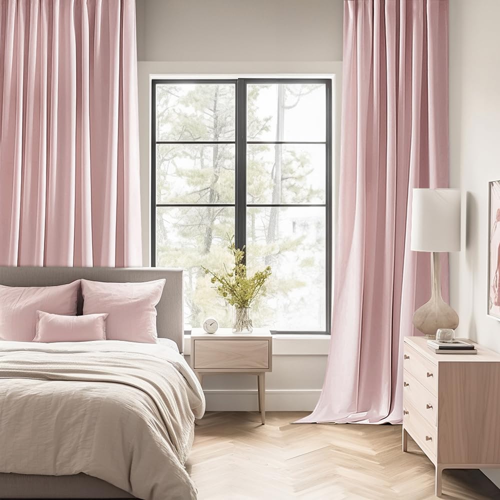 Miulee Baby Pink Back Tab Blackout Curtains 96 Inch Long 2 Panels Set For Living Room Bedroom, Rod Pocket/Pinch Pleated Long Thermal Insulated Room Darkening Light Blocking Floor To Ceiling Drapes