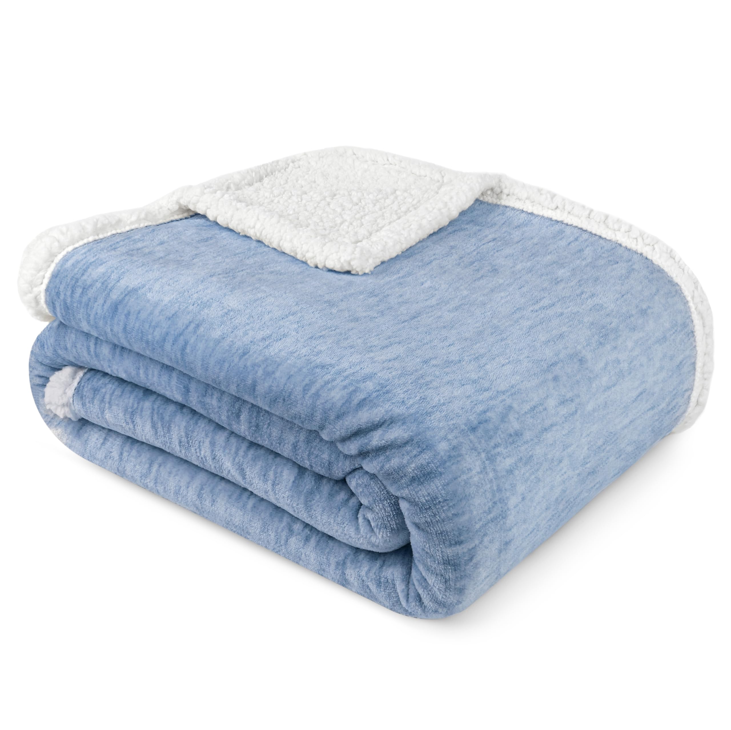 PAVILIA Melange Blue Sherpa Blanket Throw 50x60 Inch Reversible Fleece Microfiber