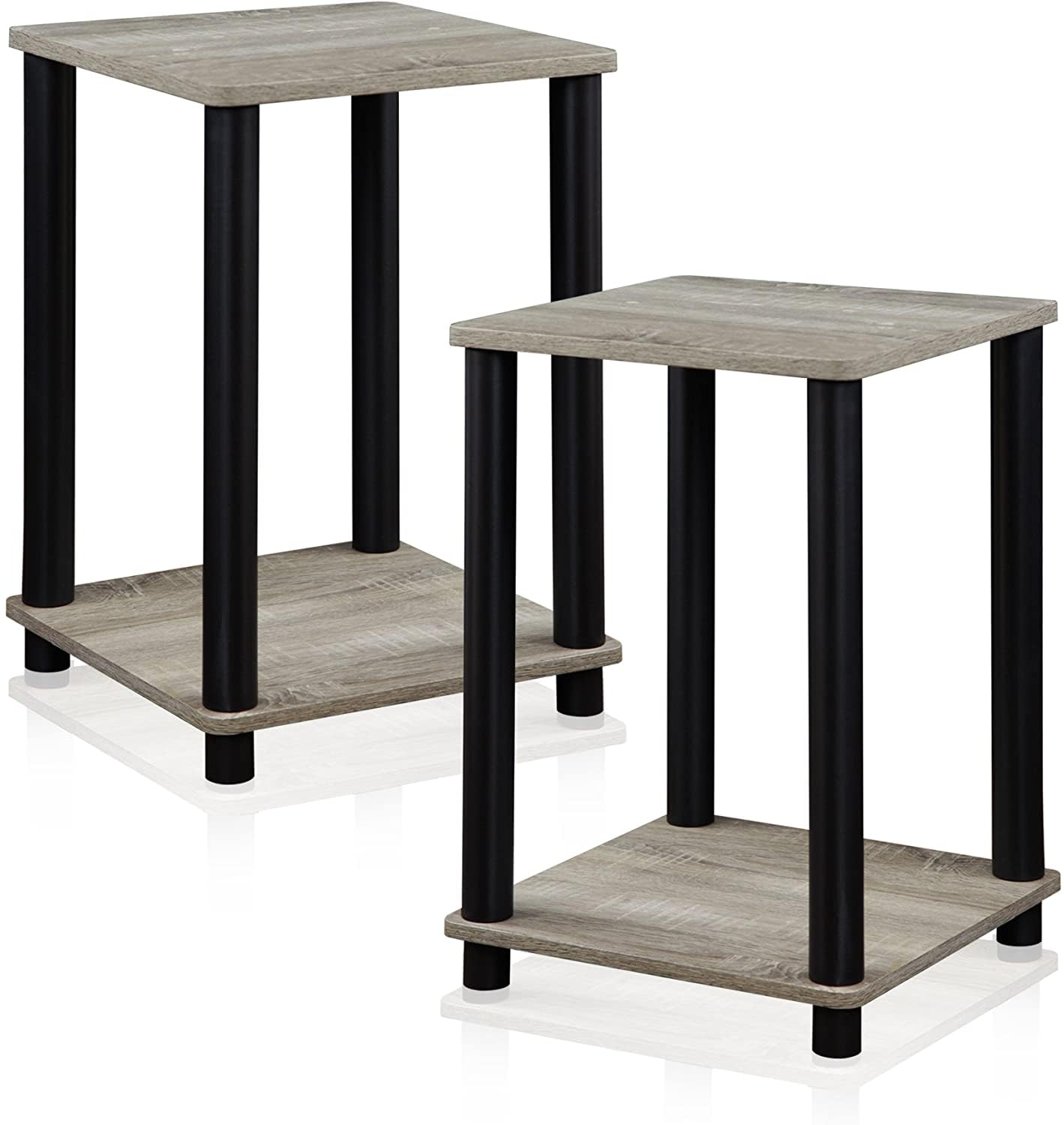 FURINNO Stylish End Table, French Oak Grey/Black,2-Pack (2-99800GYW)