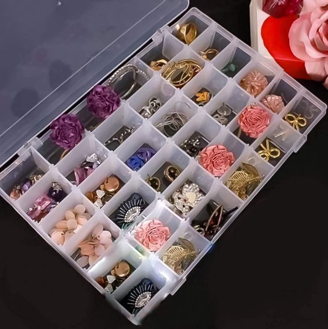 XMART INDIA Plastic 36 Grid Cells Organizer Storage Box Jewellery Organisers Box Rectangular, With Adjustable Dividers, Transpar