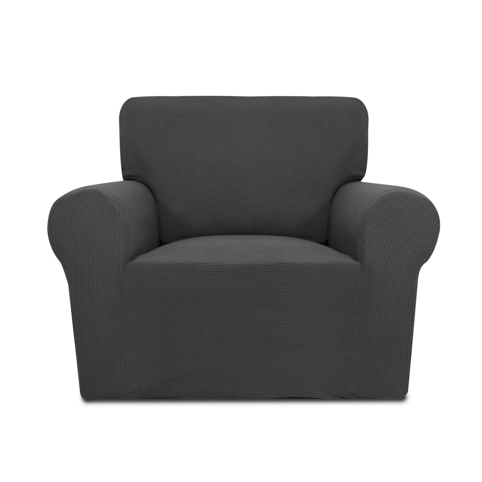 Purefit Stretch Chair Sofa Slipcover – Spandex Jacquard Non Slip Soft Couch Sofa Cover, Washable Furniture Protector With Non Skid Foam And Elastic Bottom For Kids (Chair, Dark Gray)