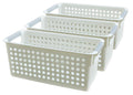 Basicwise White Rectangular Plastic Shelf Organizer Basket with Handles (Set of 3), (QI003238.3)