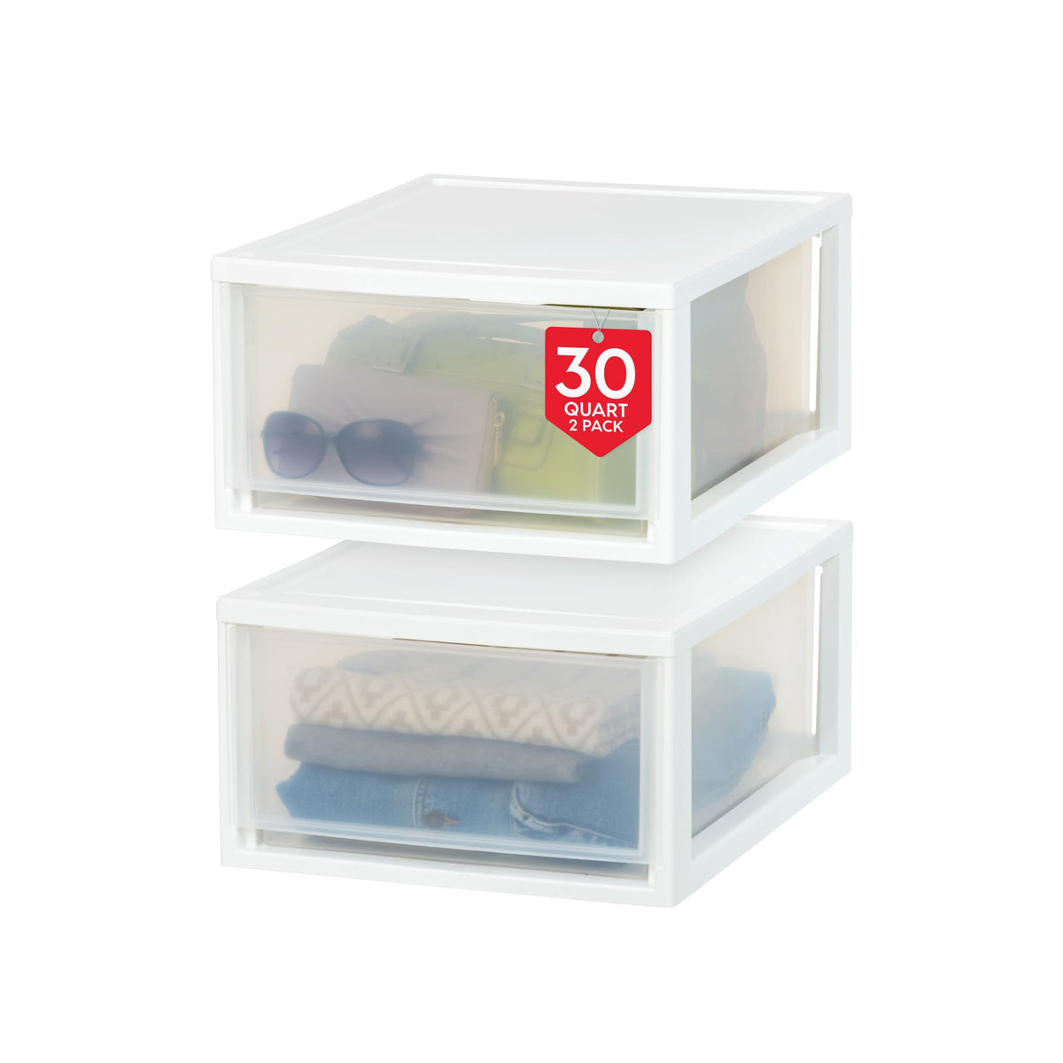 Iris Usa 30 Qt. Plastic Drawer Storage Organizer Stacking Drawers, 2Pack, Stackable Unit With Sliding Drawer For Clothes Bedroo