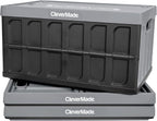 CleverMade Collapsible Storage Bin (With Lid), Stone, 3PK - 62L (16 Gal) Folding Plastic Stackable Utility Crates, Holds 100lbs 