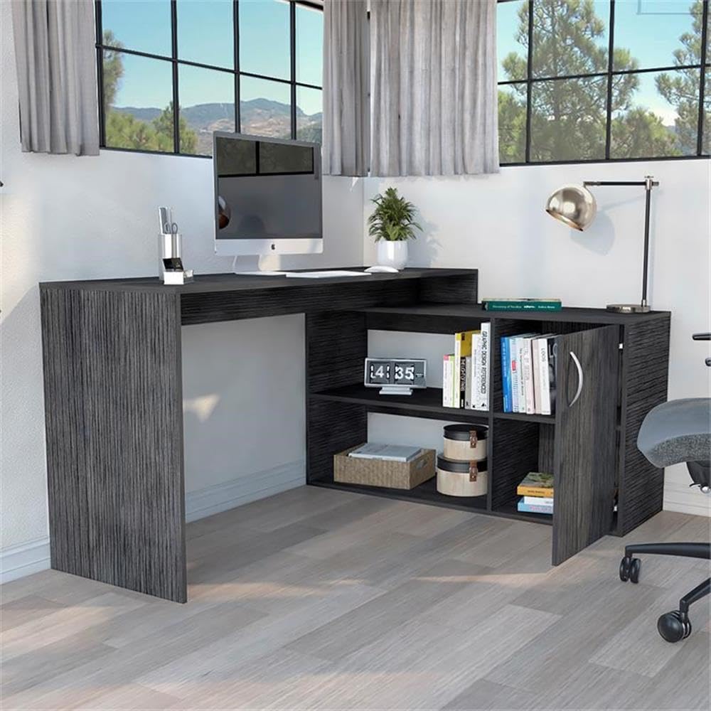 TUHOME Axis L-Shaped Desk Engineered Wood Desks in Gray