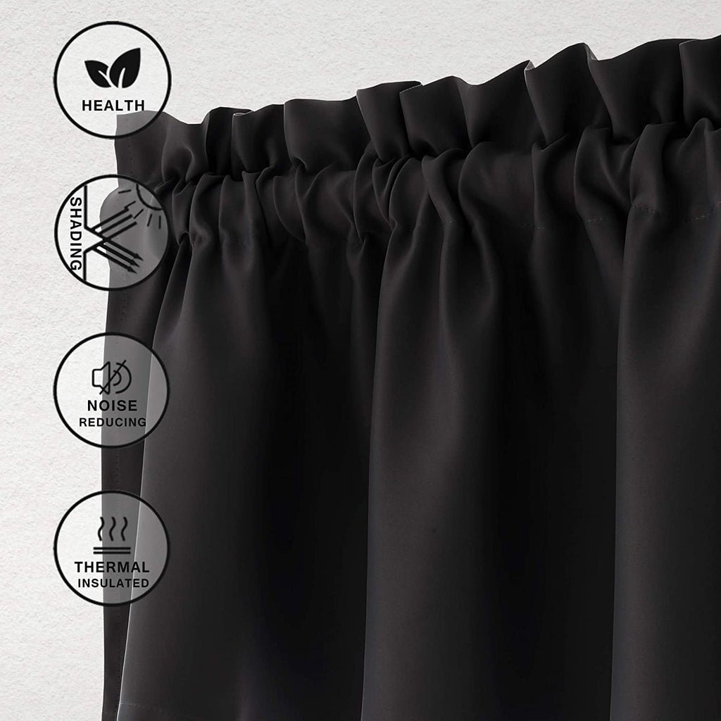 Hiasan Black Valance Curtains Blackout Rod Pocket Window Curtain Valances For Kitchen, 42 X 12 Inches Length, 1 Panel