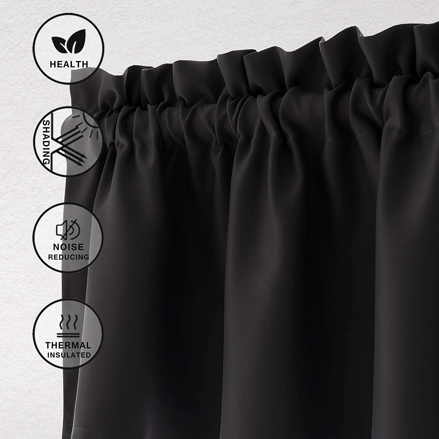 Hiasan Black Valance Curtains Blackout Rod Pocket Window Curtain Valances For Kitchen, 42 X 12 Inches Length, 1 Panel