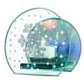 Snowflake Tealight Holder with Rainbow Colored Back Panel - Silver Glittered Snow is Falling Around The Snow Flake on The Glass 