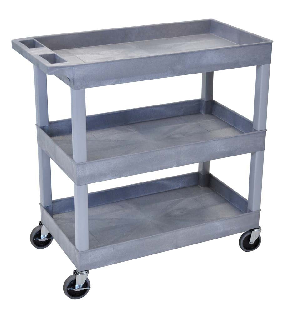 Offex 32 Inch  X 18 Inch  Mobile Multipurpose Utility Tub Cart With 3 Shelves And Ergonomic Handle  Gray, Great For Warehouse, Garage And