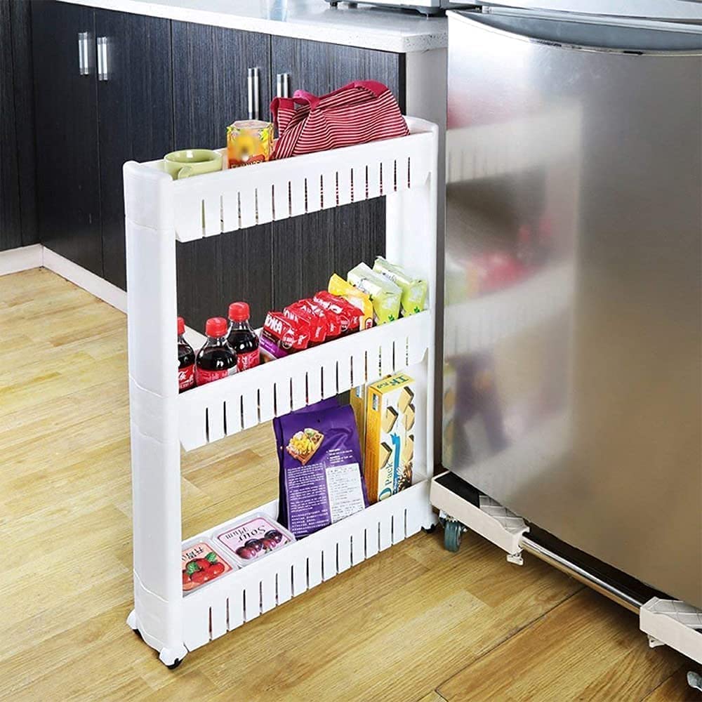 Harva 3Tier Slim Rolling Storage Rack | Spacesaving Slideout Plastic Organizer Shelf For Kitchen, Bathroom, Laundry, Pantry &