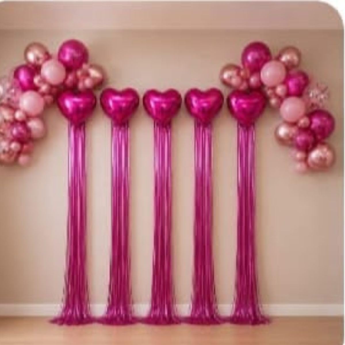 FI  FLICK IN 37 Pcs Beautiful Pink Birthday Decoration Kit with 2 Curtains, 5 Heart Foil & 30 Balloons For Girls