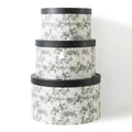 Soul & Lane Floral Hat Round Boxes with Lids - Set of 3: Nesting Cardboard Hat Storage, Large Black Print Hat Cases, Round Decor