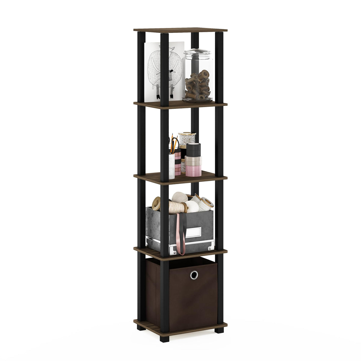 Furinno Tnt No Tools 5Tier Display Decorative Shelf, Columbia Walnut/Black/Dark Brown