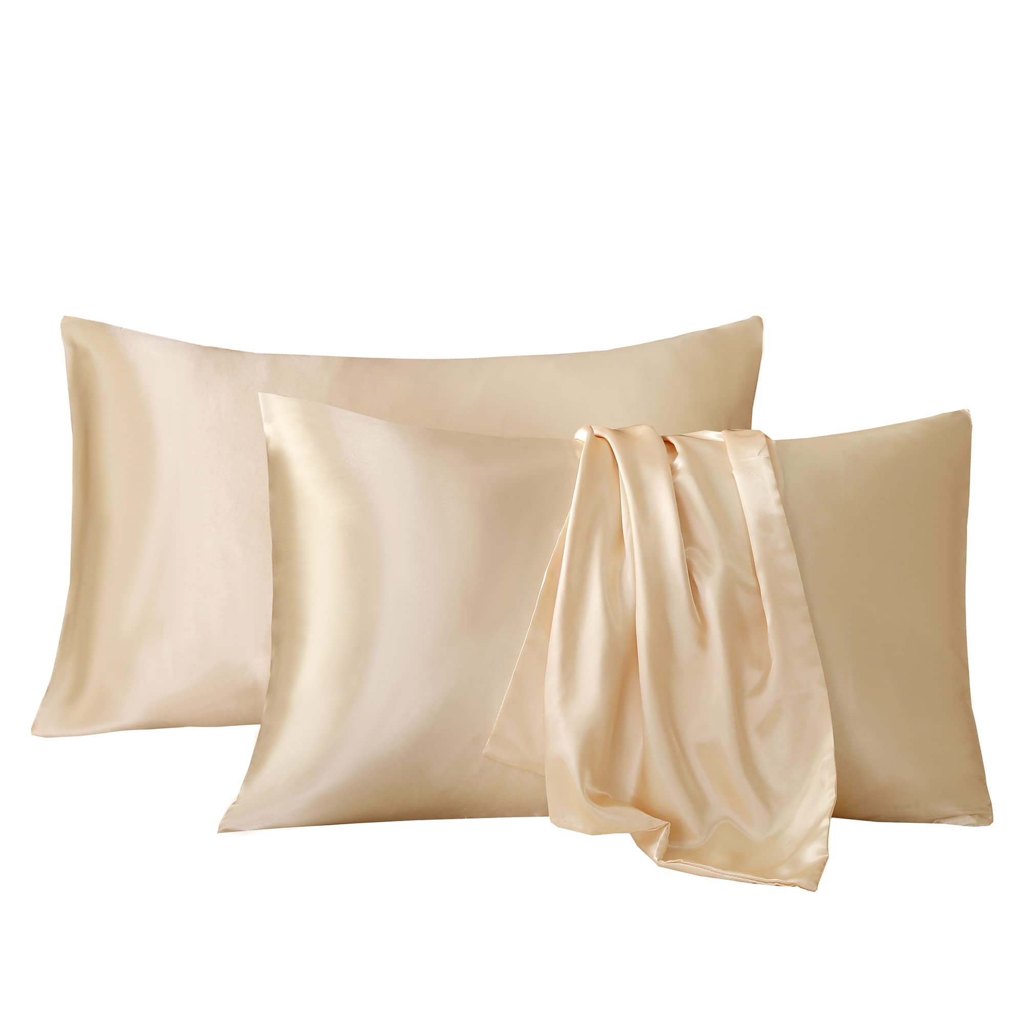 Tyfitb Satin Pillowcase for Hair and Skin, Gold Pillowcases Set of 2, Cooling Pillow Cases King Size(20  36 Inches), Soft Luxury