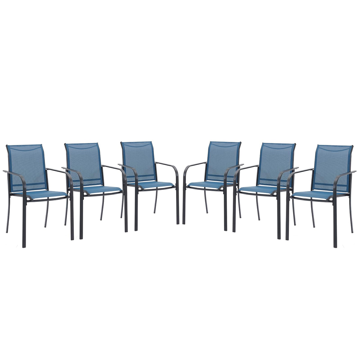 Vicllax Patio Stackable Dining Chairs Set For 6, Outdoor Metal Frame Dining Chairs For Front Porch Backyard Garden And Deck, Dar