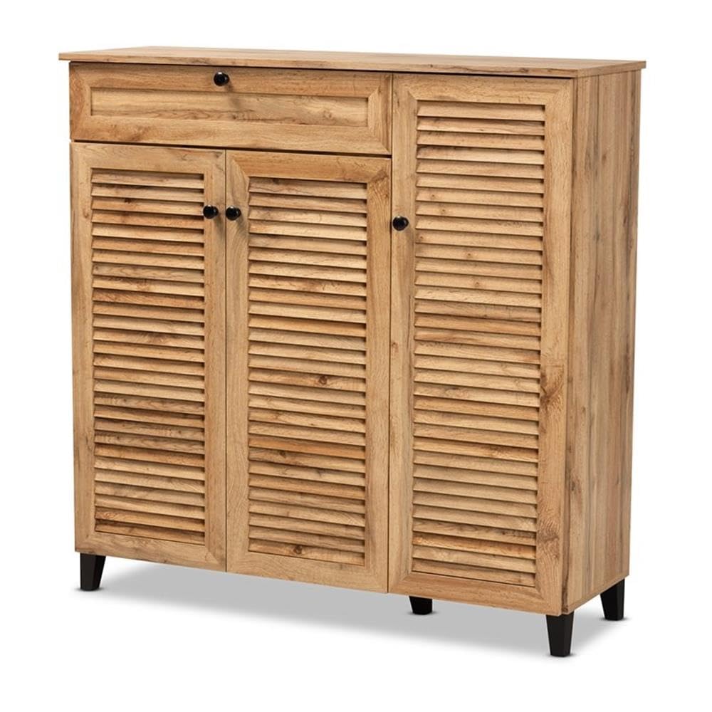 Baxton Studio Coolidge Modern And Contemporary Oak Brown Finished Wood 3Door Shoe Storage Cabinet With Drawer