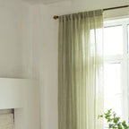 Sutuo Home Boho Curtains For Living Room Farmhouse, Semi-Blackout French Country Striped Linen Vintage Shabby Chic Tassels Hollow Window Treatment Bohemian Drape, 1 Panel 52' W X 90' L Green