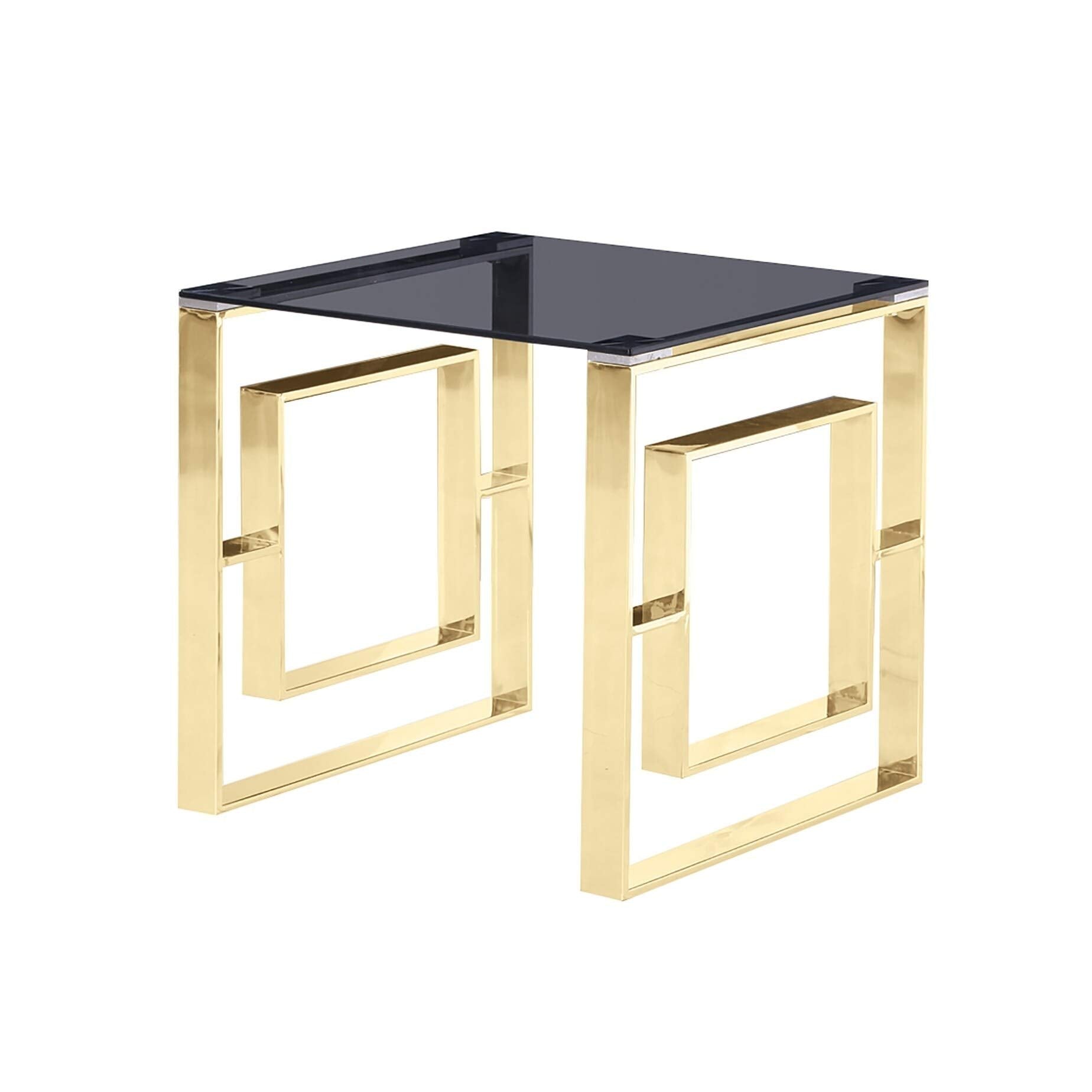 Best Master Mallory Stainless Steel And Smoked Glass End Table In Gold