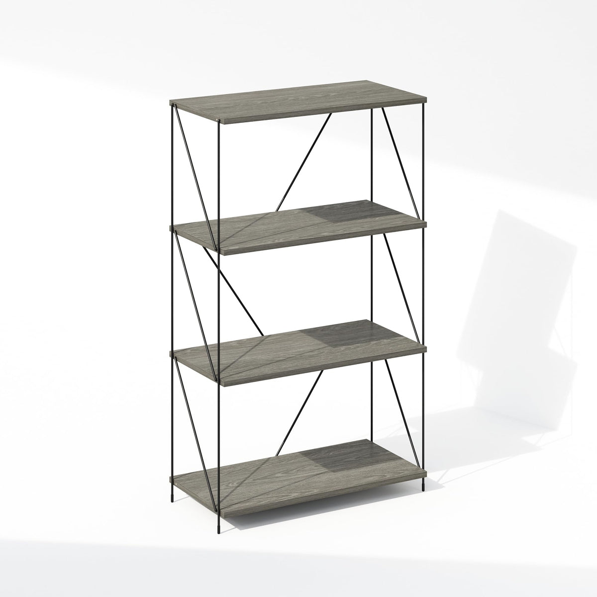 Furinno Wire 4-Tier Industrial Style Metal Frame Bookcase, Display Shelf, 24 Wide, Finn Oak